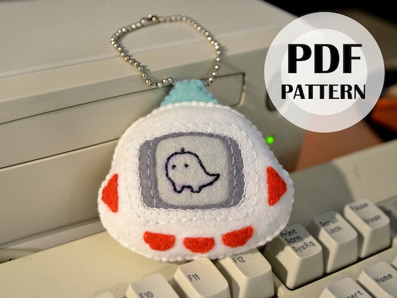 Felt PDF Sewing Pattern and Tutorial - Tamagotchi, Virtual pet, Dinosaur based on Dinkie Dino